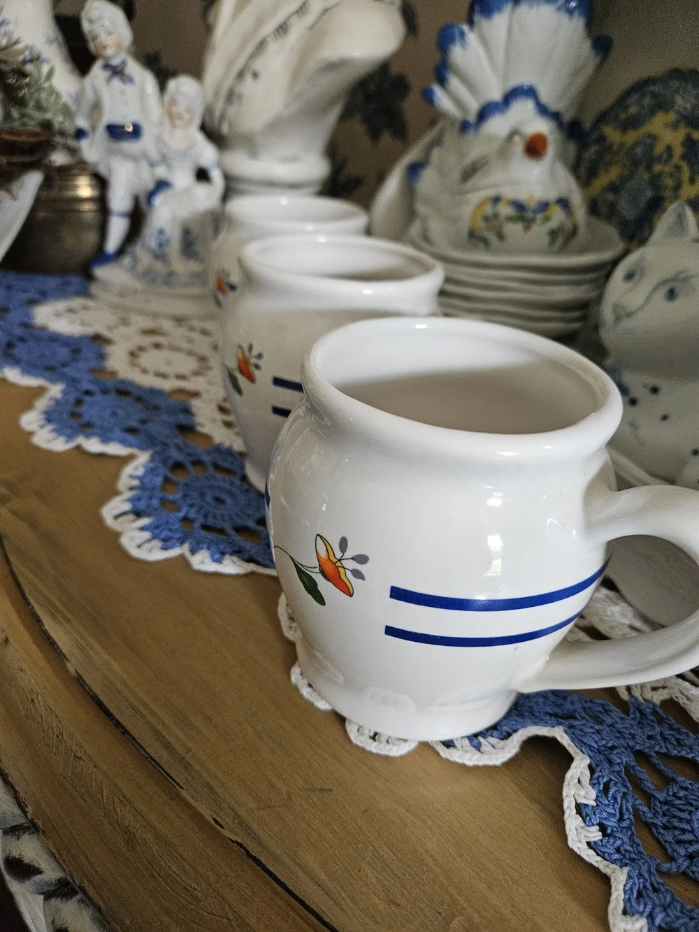 Blue-Trim Ceramic Mugs